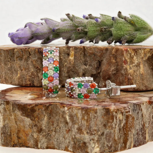 Get your Rainbow Sparkle Sterling Silver Multi-Colour CZ Hoop Earrings online now or in store at Forever Gems in Franschhoek, South Africa