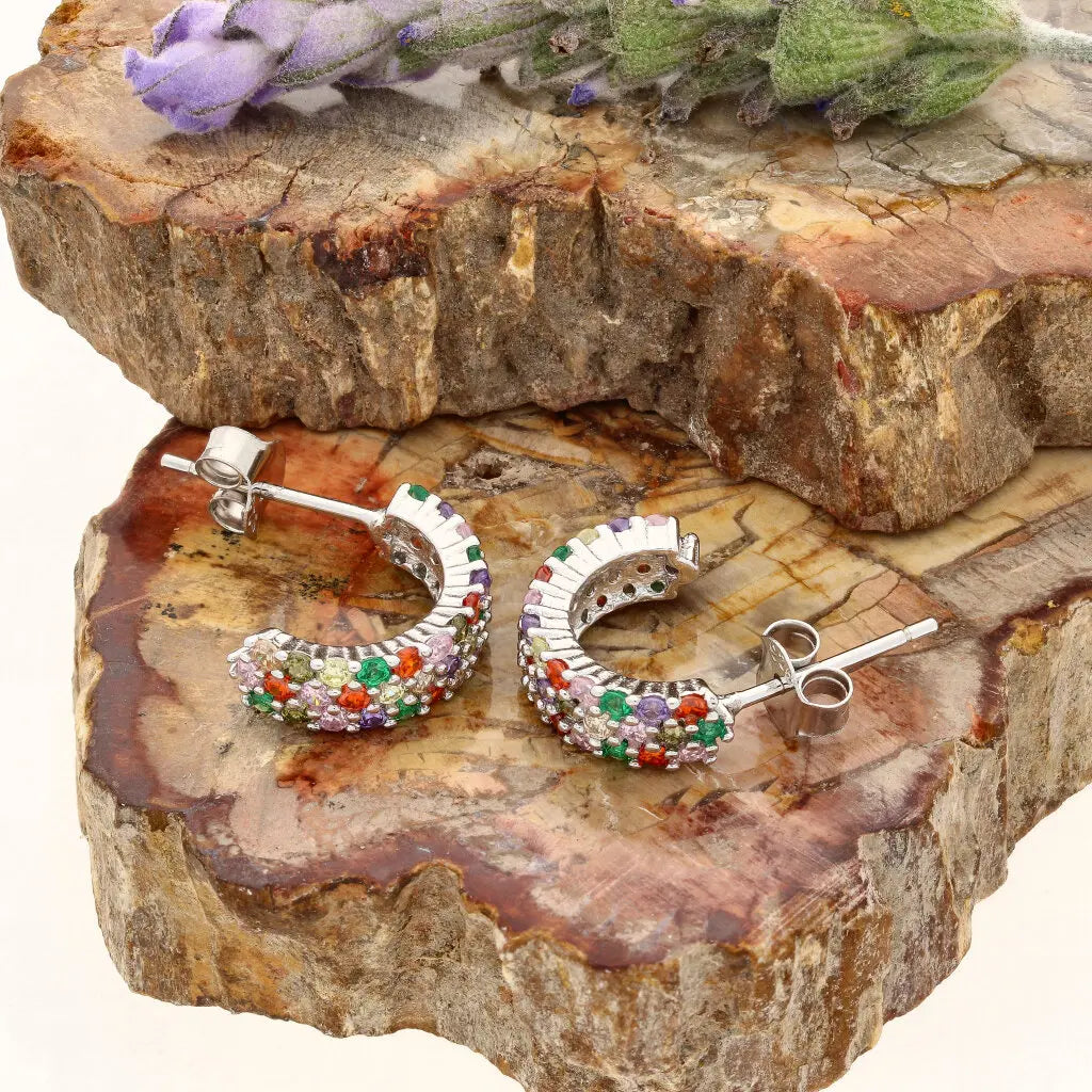 Get your Rainbow Sparkle Sterling Silver Multi-Colour CZ Hoop Earrings online now or in store at Forever Gems in Franschhoek, South Africa