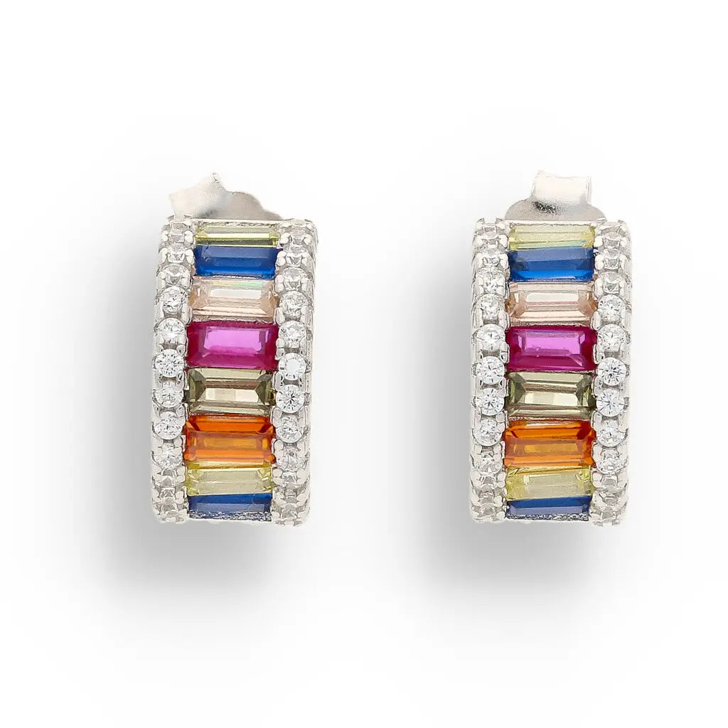Get your Rainbow Baguette Sterling Silver Multi-Colour CZ Hoop Earrings online now or in store at Forever Gems in Franschhoek, South Africa