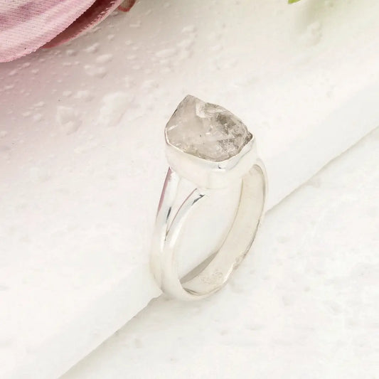 Natural Herkimer Diamond Raw Crystal Ring