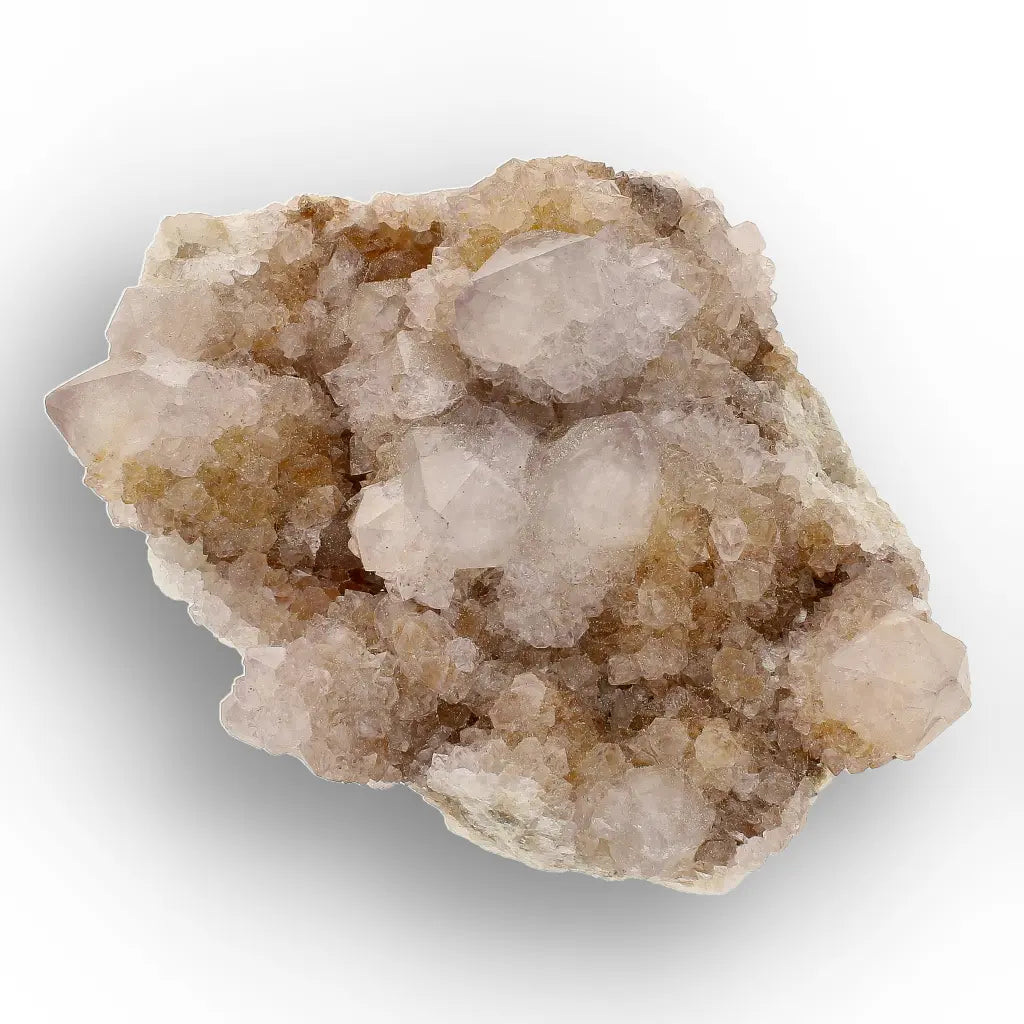Iron-Rich Spirit Quartz Plate with Peachy Amethyst Points