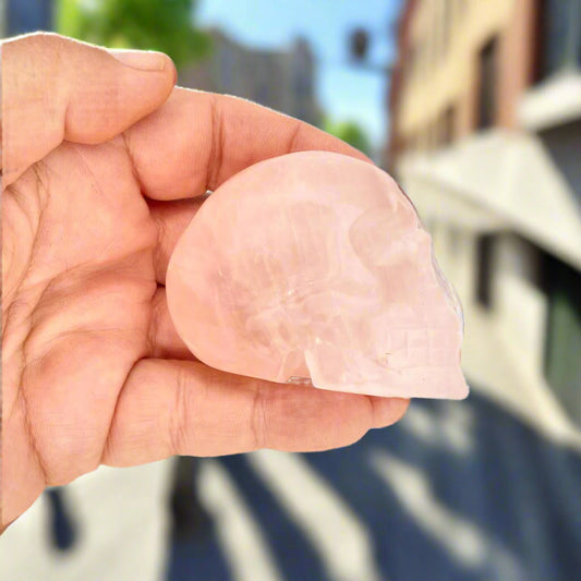 Get your Crystal Clarity: Hand-Carved Rose Quartz Skull online now or in store at Forever Gems in Franschhoek, South Africa