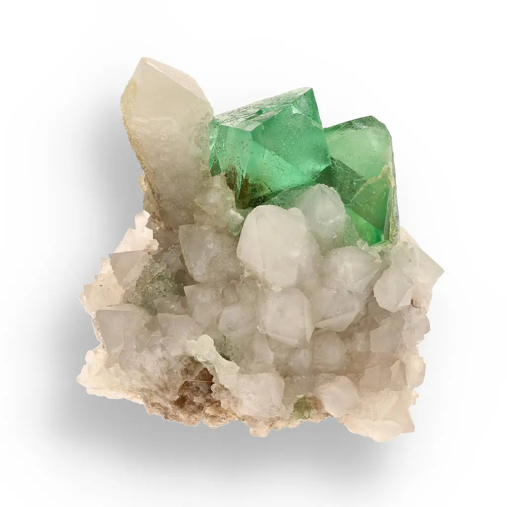Get your Rare Green Fluorite Octahedral Crystals with Quartz Matrix - Riemvasmaak, Northern Cape, South Africa online now or in store at Forever Gems in Franschhoek, South Africa