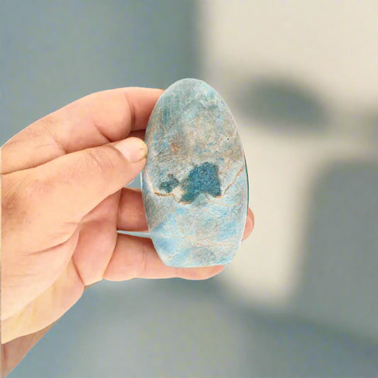 Get your Apatite Freeform - Madagascar Blue Crystal for Motivation online now or in store at Forever Gems in Franschhoek, South Africa
