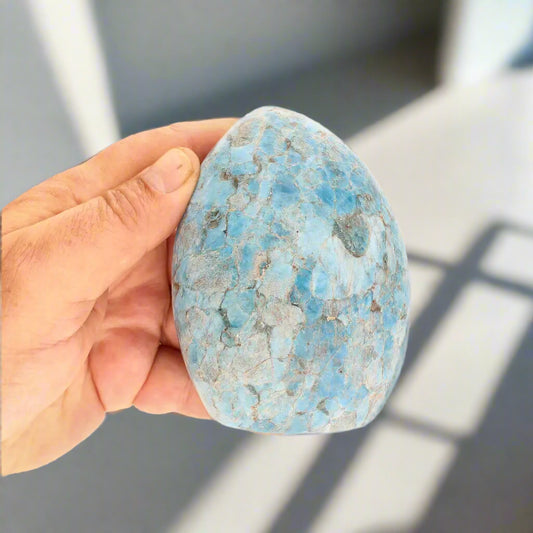 Get your Apatite Freeform - Natural Blue Manifestation Crystal online now or in store at Forever Gems in Franschhoek, South Africa