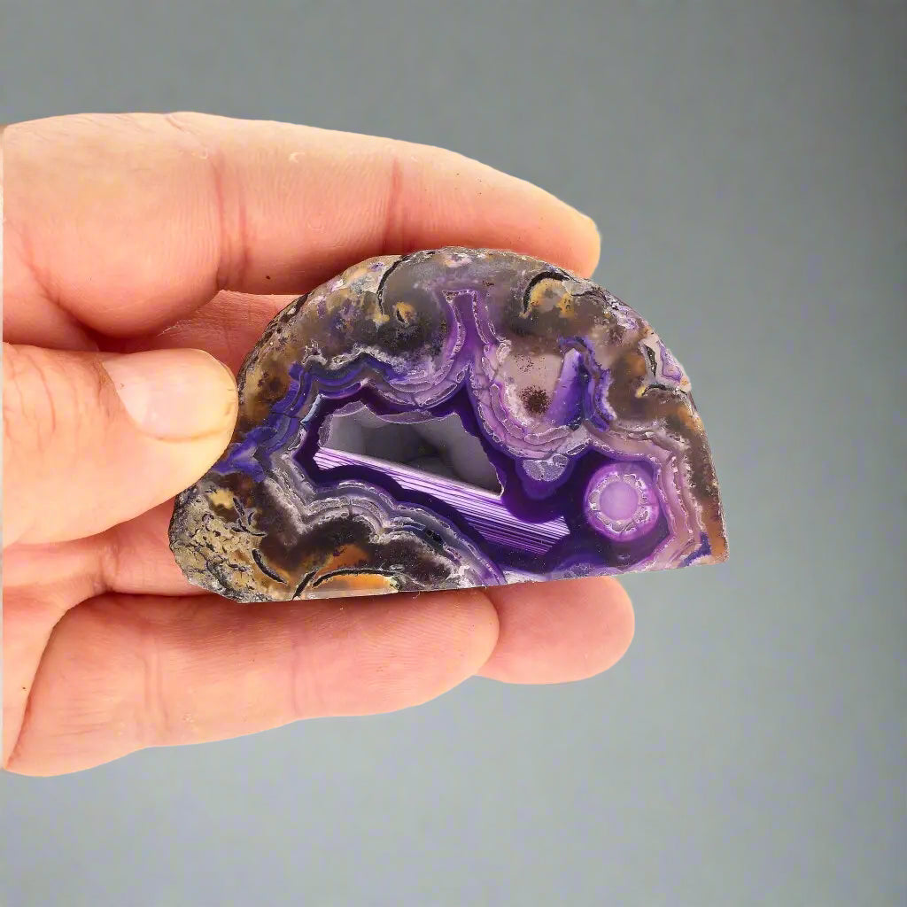 Get your Agate Nature's Masterpiece - Purple Dyed Flat Base Geode online now or in store at Forever Gems in Franschhoek, South Africa