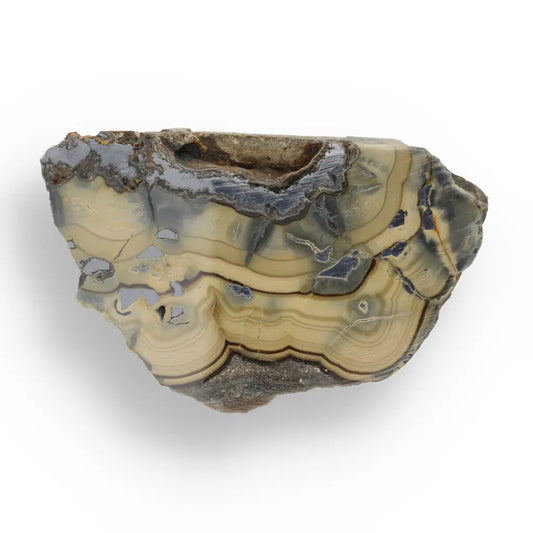 Get your Authentic Olkusz Schalenblende Slice: Unique Banded Sulfide Ore from Pomorzany Mine online now or in store at Forever Gems in Franschhoek, South Africa