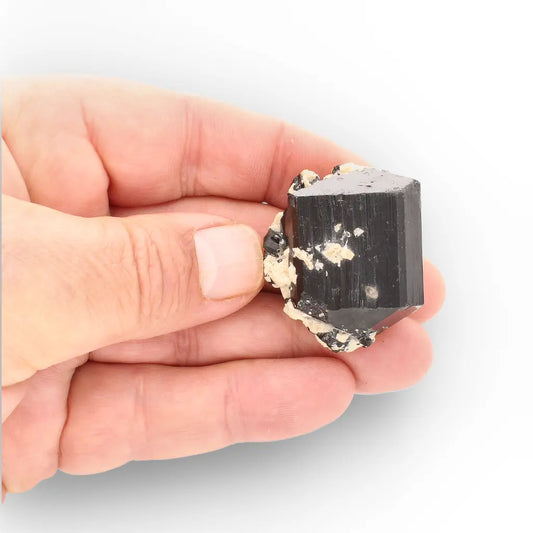 Double-Terminated Black Tourmaline on Feldspar from Namibia