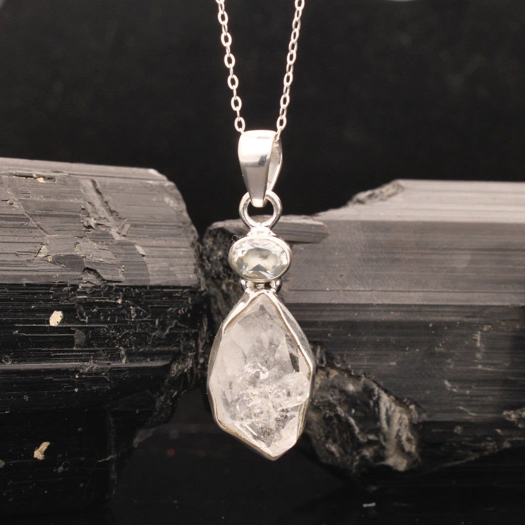Buy your Earth & Sky: Herkimer & Blue Topaz Necklace online now or in store at Forever Gems in Franschhoek, South Africa