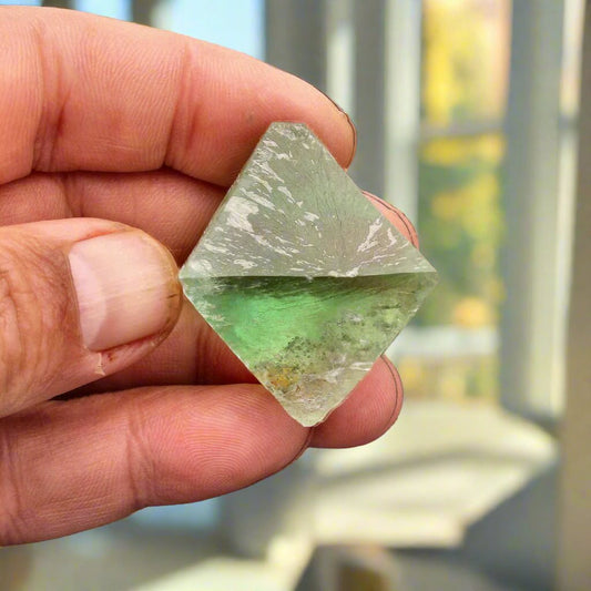 Get your Riemvasmaak Green Fluorite Octahedron online now or in store at Forever Gems in Franschhoek, South Africa