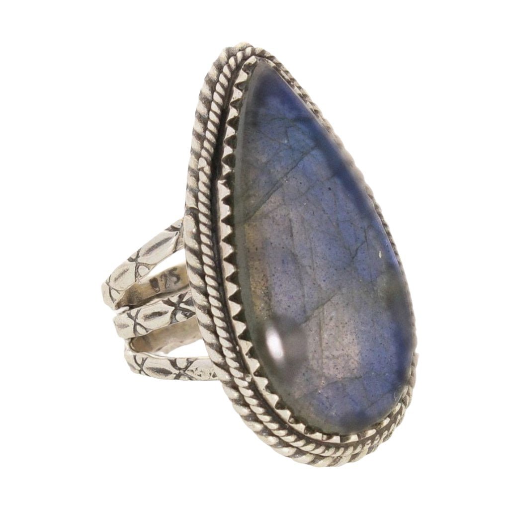 Get your Labradorite Dreams: Handcrafted Sterling Silver Ring Set on Tri-Band Texture online now or in store at Forever Gems in Franschhoek, South Africa