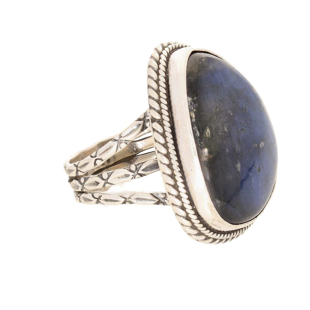 Get your Labradorite Dreams: Handcrafted Sterling Silver Ring Set on Tri-Band Texture online now or in store at Forever Gems in Franschhoek, South Africa