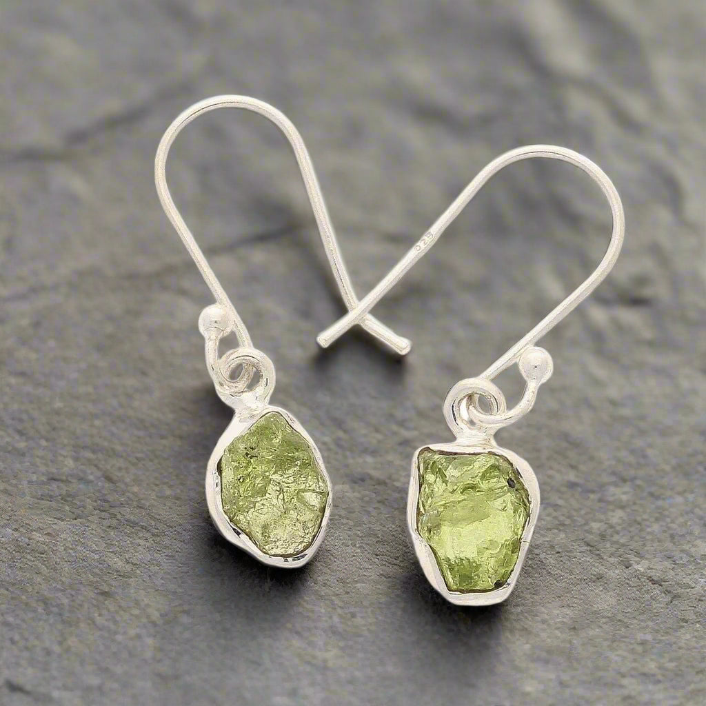 Buy your Radiant Peridot Treasures: Sterling Silver Rough Peridot Earrings online now or in store at Forever Gems in Franschhoek, South Africa