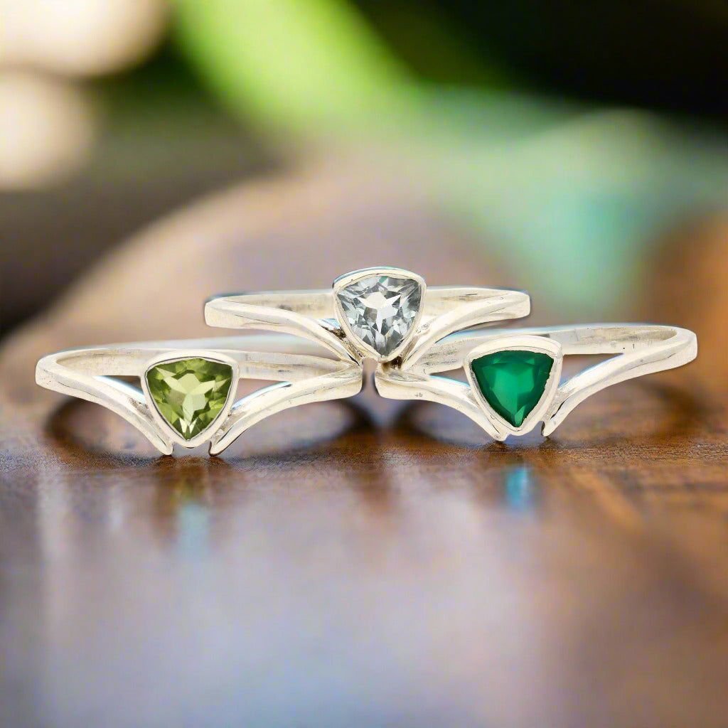 Get your Timeless Treasures: Trillion Green Peridot Ring online now or in store at Forever Gems in Franschhoek, South Africa