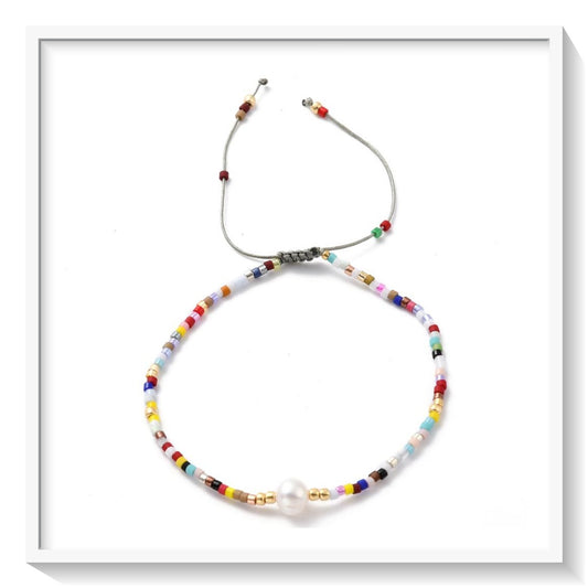 Pearl & Colourful Seed Bead Adjustable Bracelet