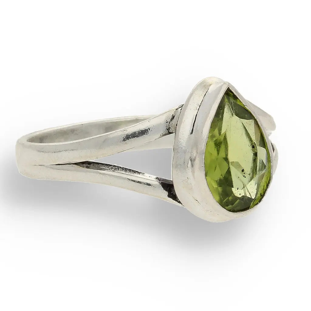 Get your Contemporary Sterling Silver Peridot Ring - Split Shank Design with Teardrop Gemstone online now or in store at Forever Gems in Franschhoek, South Africa