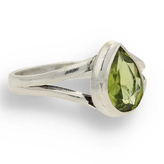 Get your Contemporary Sterling Silver Peridot Ring - Split Shank Design with Teardrop Gemstone online now or in store at Forever Gems in Franschhoek, South Africa