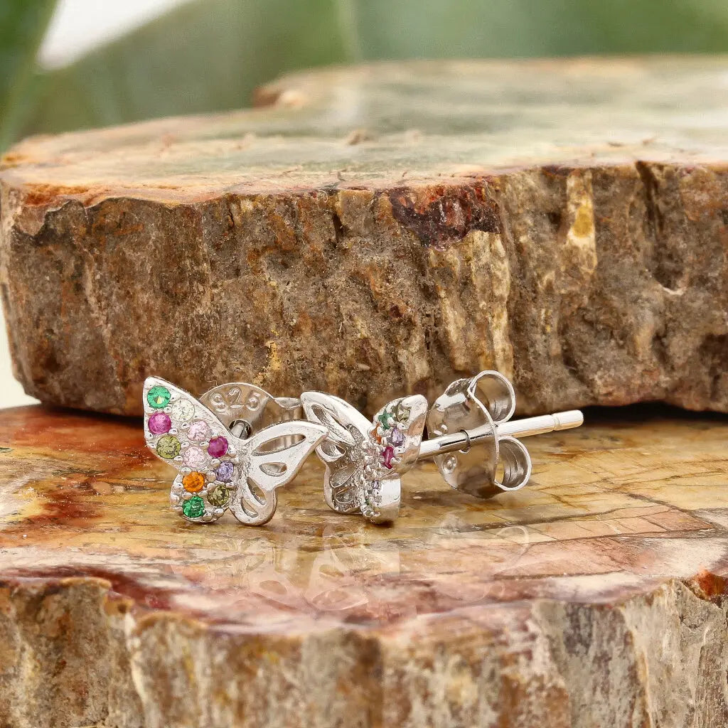 Get your Sterling Silver Butterfly Earrings Multi-Colour CZ Gemstones online now or in store at Forever Gems in Franschhoek, South Africa