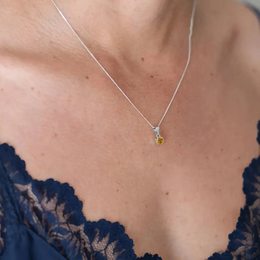 Sterling Silver Citrine Solitaire Necklace