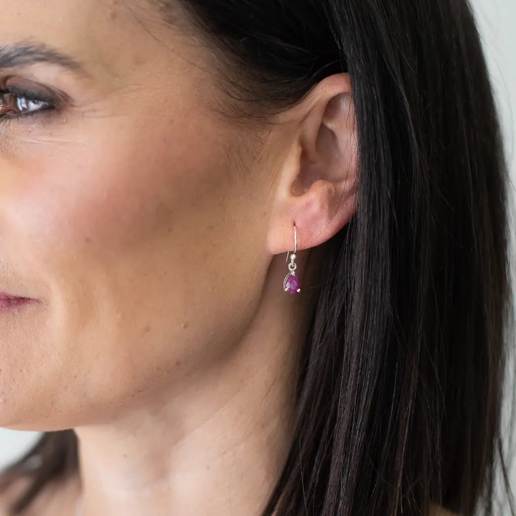 Get your Sterling Silver Pear Cut Ruby Drop Earrings online now or in store at Forever Gems in Franschhoek, South Africa