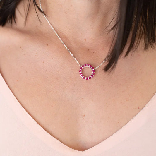 Sterling Silver Ruby Circle Necklace of Love