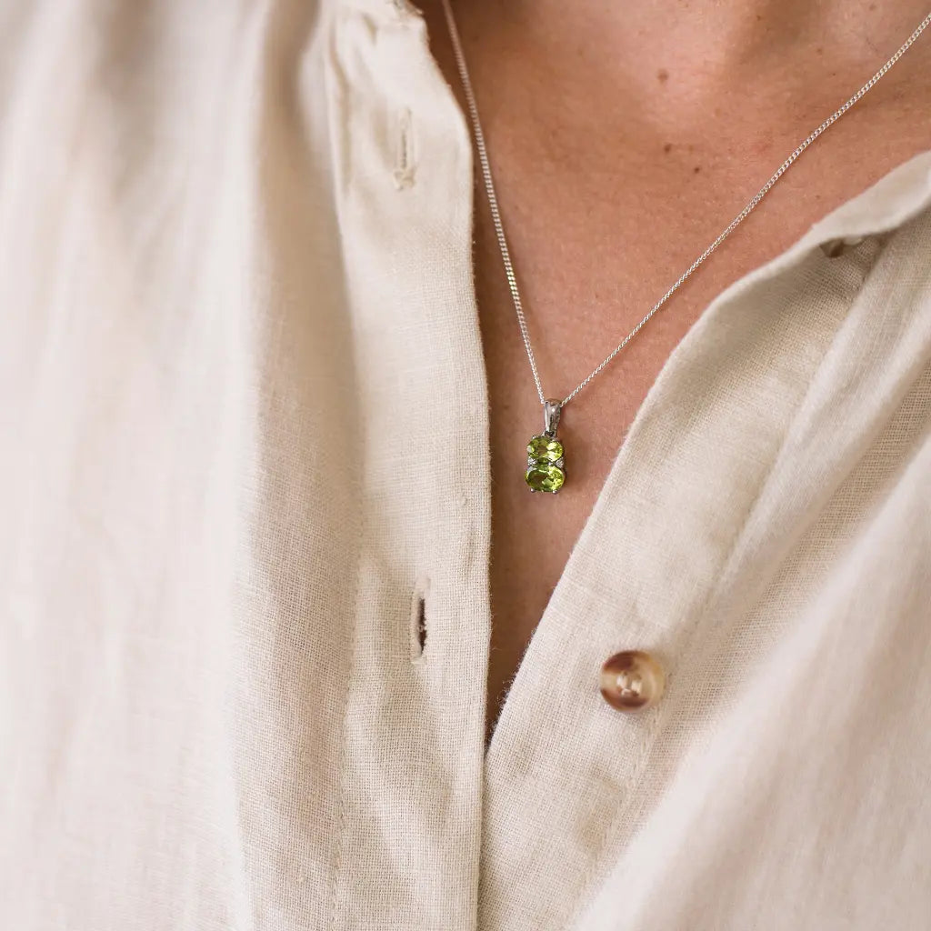 Get your Peridot Oval Two-Stone Necklace Silver online now or in store at Forever Gems in Franschhoek, South Africa