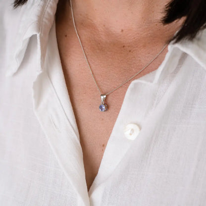 Get your Elegant Sterling Silver Tanzanite Tube Set Solitaire Necklace online now or in store at Forever Gems in Franschhoek, South Africa