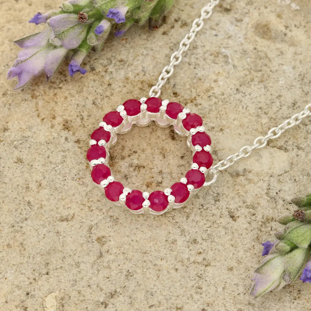 Get your Sterling Silver Ruby Circle Necklace of Love online now or in store at Forever Gems in Franschhoek, South Africa