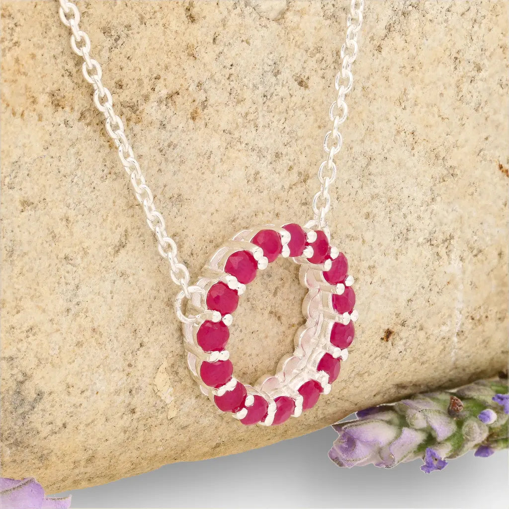 Get your Sterling Silver Ruby Circle Necklace of Love online now or in store at Forever Gems in Franschhoek, South Africa