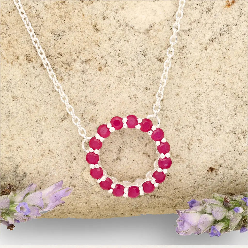 Get your Sterling Silver Ruby Circle Necklace of Love online now or in store at Forever Gems in Franschhoek, South Africa