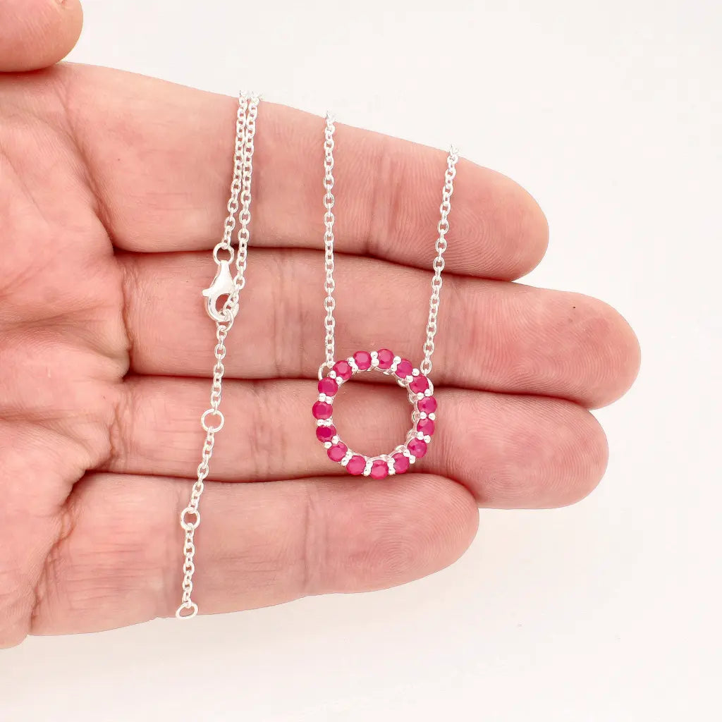 Get your Sterling Silver Ruby Circle Necklace of Love online now or in store at Forever Gems in Franschhoek, South Africa
