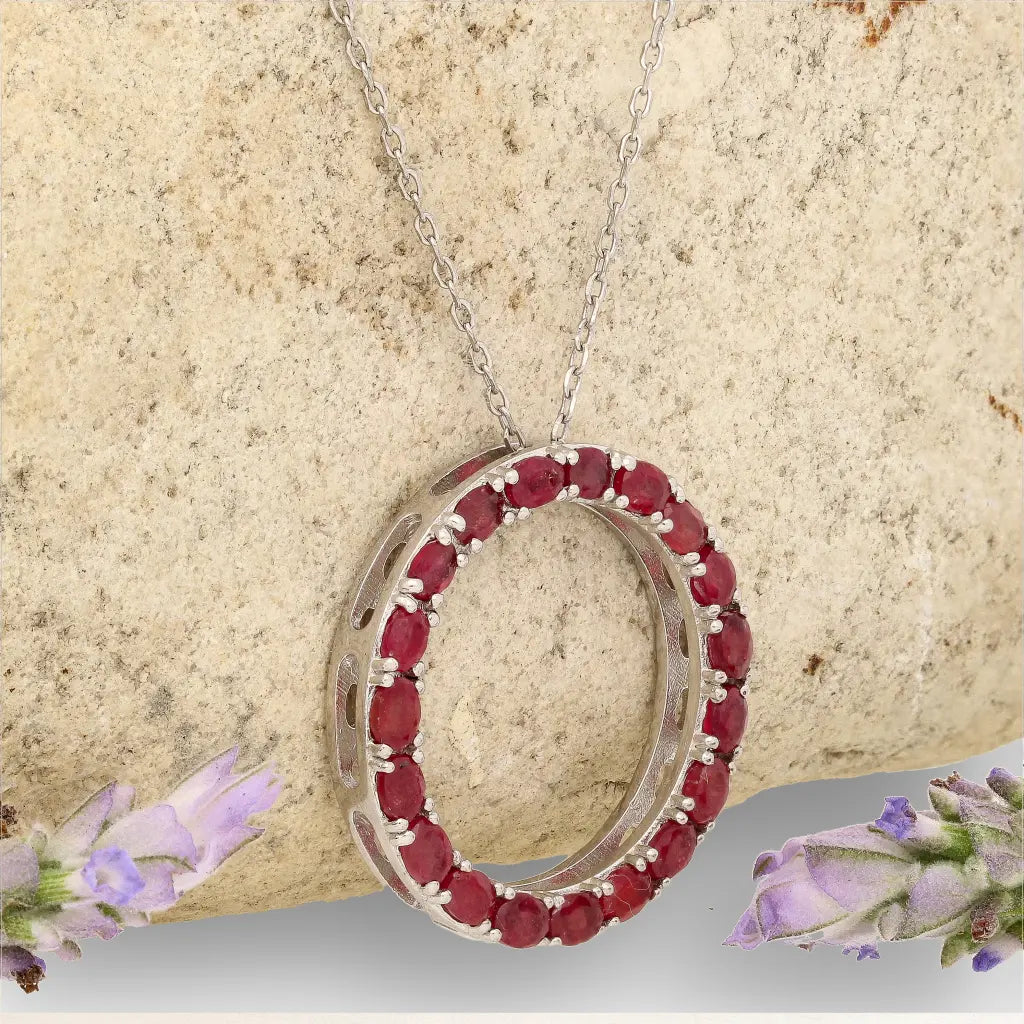Get your Sterling Silver Ruby Eternity Circle Necklace online now or in store at Forever Gems in Franschhoek, South Africa