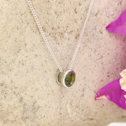 Verdant Glow Natural Green Tourmaline Tube Set Slider Necklace