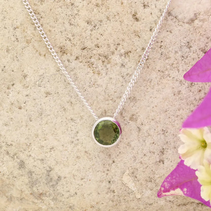 Verdant Glow Natural Green Tourmaline Tube Set Slider Necklace