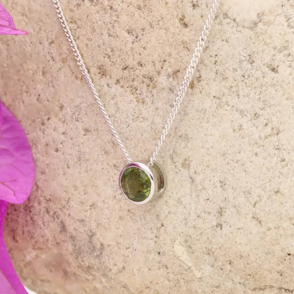 Verdant Glow Natural Green Tourmaline Tube Set Slider Necklace