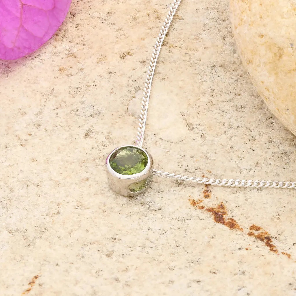 Verdant Glow Natural Green Tourmaline Tube Set Slider Necklace