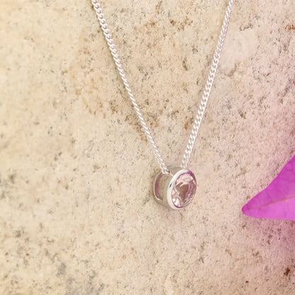 Blush Glow Natural Pink Tourmaline Tube Set Slider Necklace