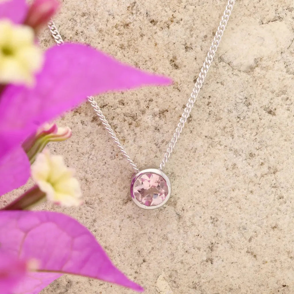 Blush Glow Natural Pink Tourmaline Tube Set Slider Necklace