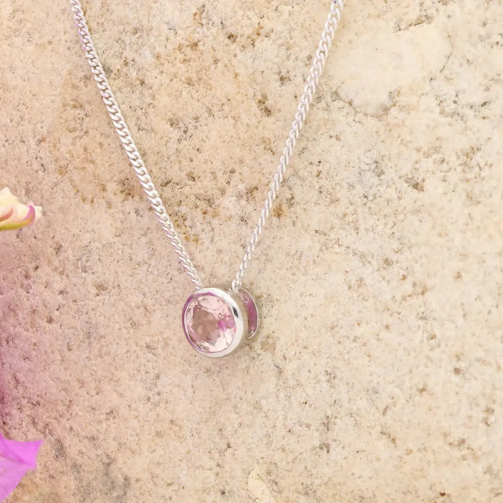 Blush Glow Natural Pink Tourmaline Tube Set Slider Necklace