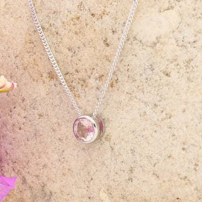 Blush Glow Natural Pink Tourmaline Tube Set Slider Necklace