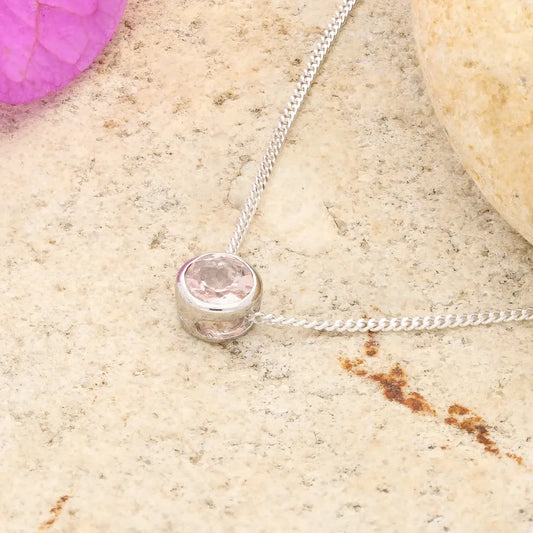 Blush Glow Natural Pink Tourmaline Tube Set Slider Necklace