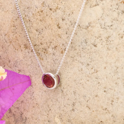 Rosy Dawn Natural Pink Tourmaline Tube Set Slider Necklace