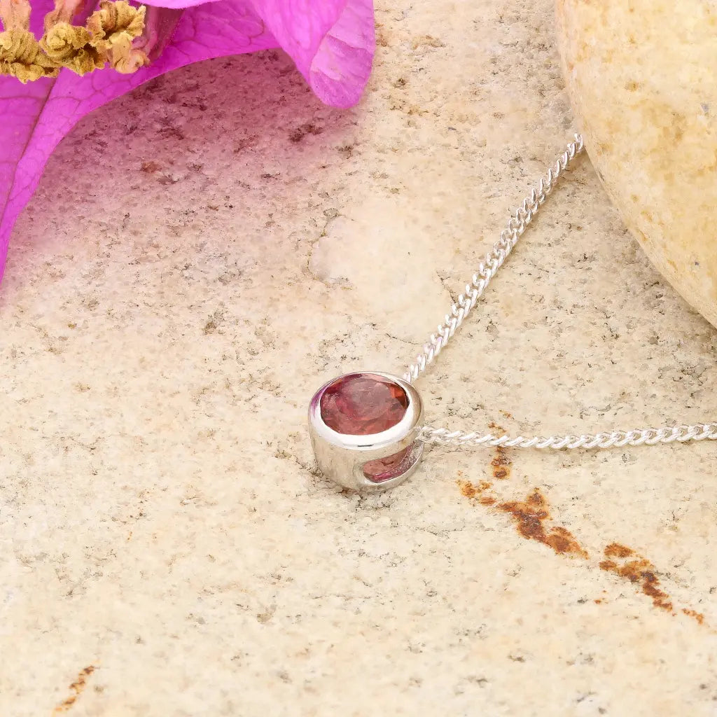 Rosy Dawn Natural Pink Tourmaline Tube Set Slider Necklace