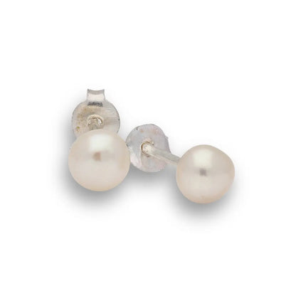 Moonlit Grace Natural White Cultured 5mm Pearl Stud Earrings