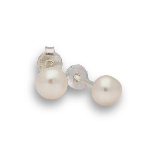 Moonlit Grace Natural White Cultured 5mm Pearl Stud Earrings