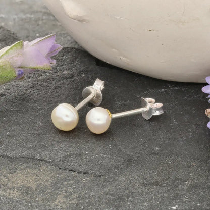 Moonlit Grace Natural White Cultured 5mm Pearl Stud Earrings