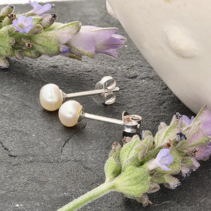 Moonlit Grace Natural White Cultured 5mm Pearl Stud Earrings