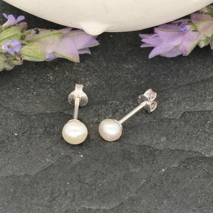 Moonlit Grace Natural White Cultured 5mm Pearl Stud Earrings
