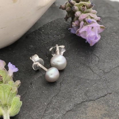 Moonlight Mist Natural Grey Cultured 5mm Pearl Stud Earrings