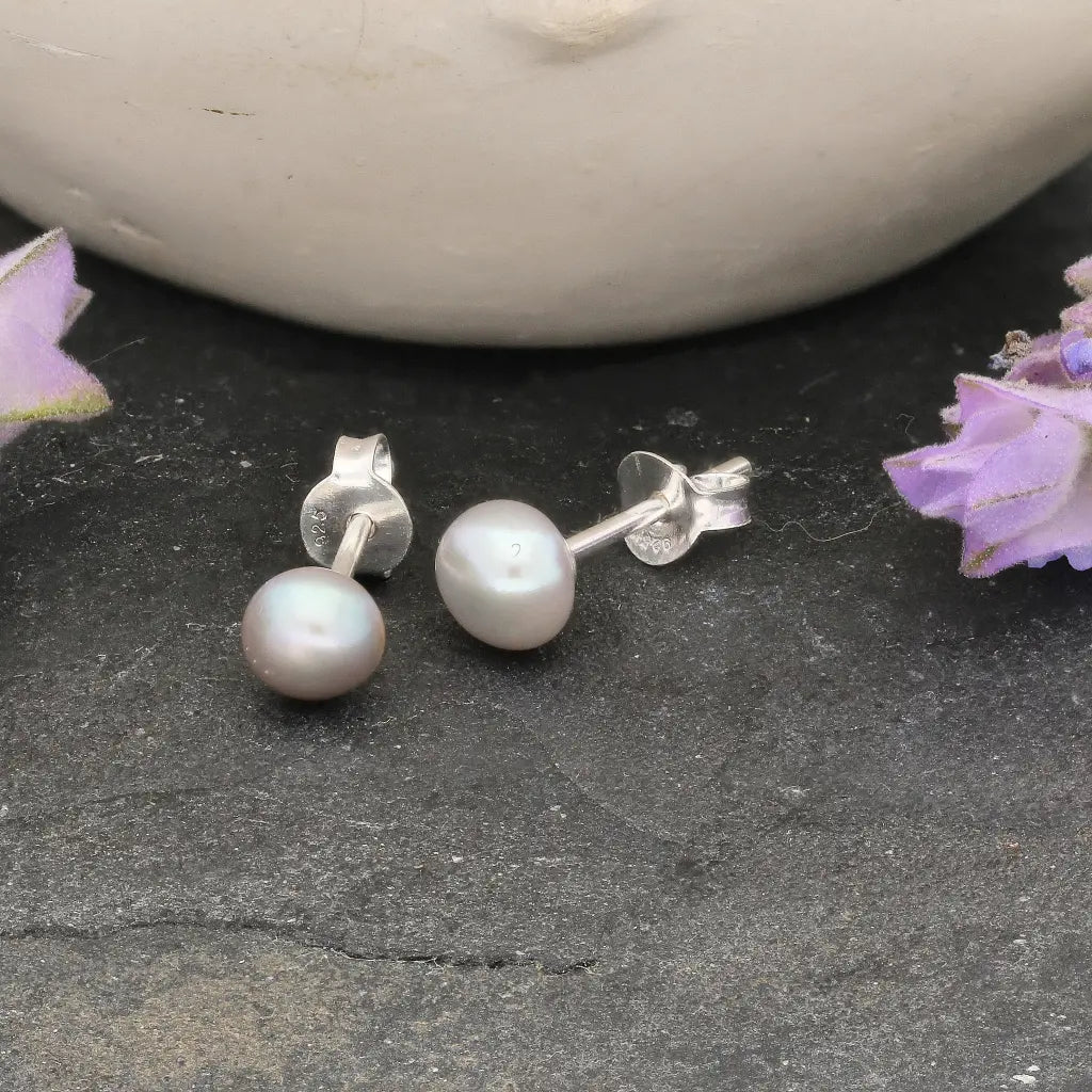 Moonlight Mist Natural Grey Cultured 5mm Pearl Stud Earrings